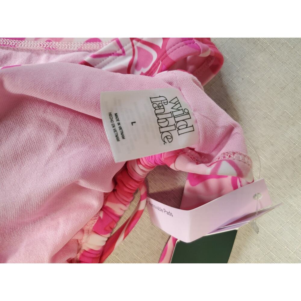 Wild Fable Womens Bikini Set L Top M Bottom Pink Heart Print NWT Removable Pads - Picture 2 of 4